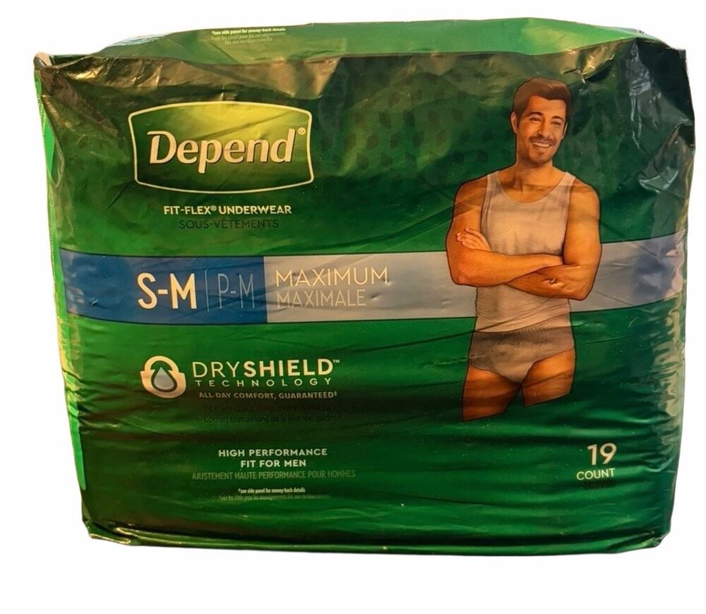 Depend Fit-Flex Men’s Incontinence Underwear S/M Maximum Absorbency 19 Count